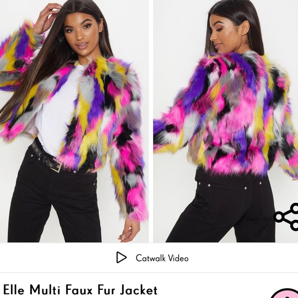 MULTICOLORED FAUX FUR COAT - Elle Multi Faux Fur Jacket - Sold out online! - Picture 8 of 8